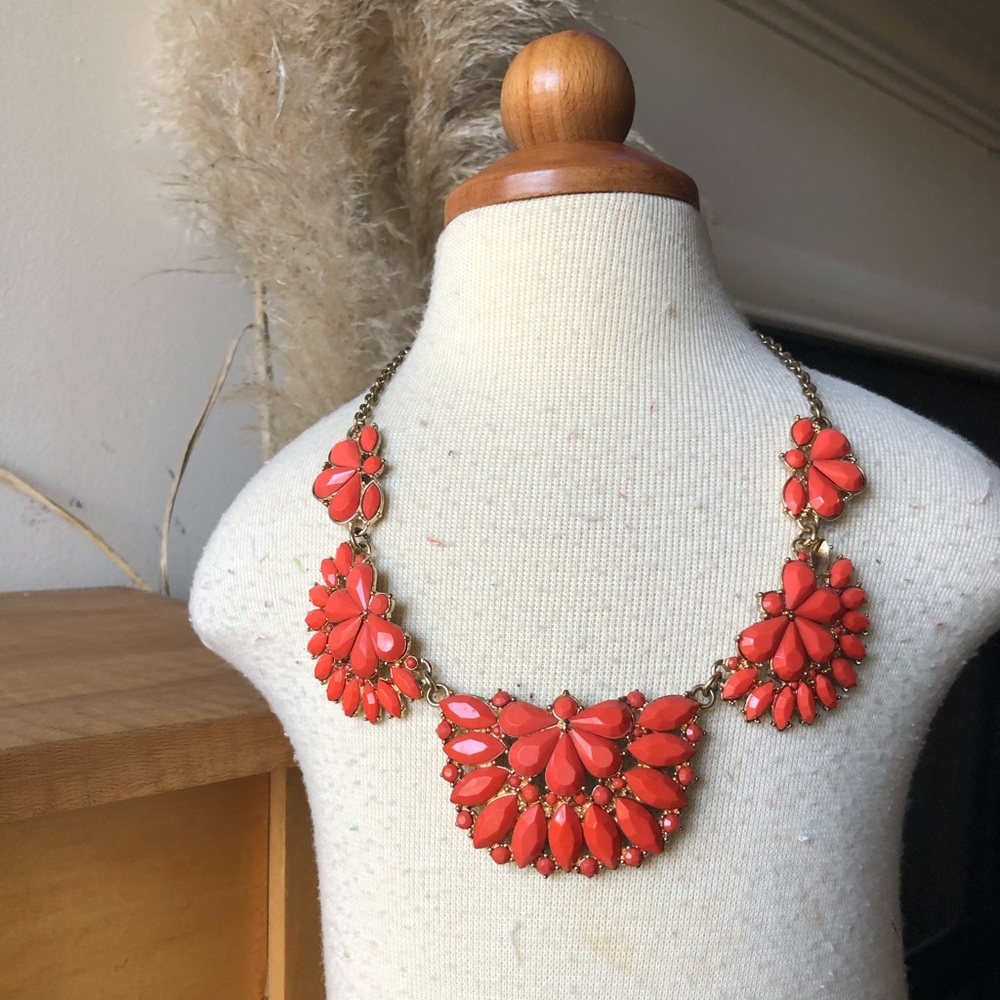 3/$10 Boho Coral Fan Gold Statement Necklace